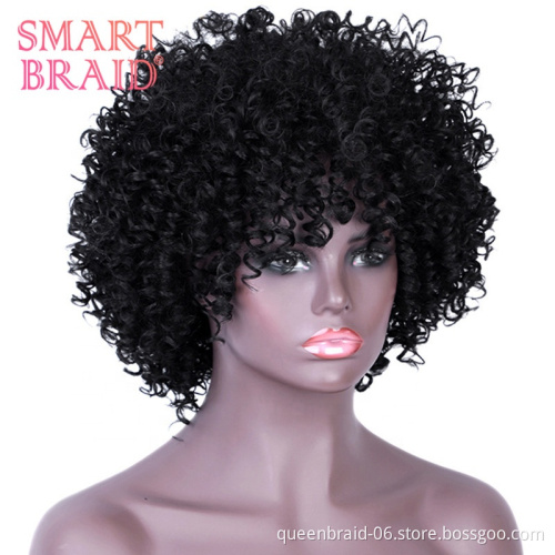 Wholesale Afro Kinky Curly Short Bob Wig Black Synthetic Hair Wig With Bangs For Black Women Short Bob Wigs